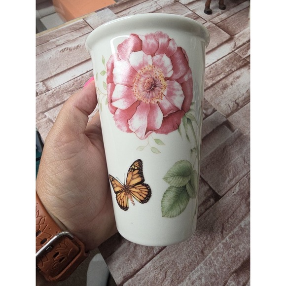 Lenox Other - Lenox‎ Butterfly Meadow 12 oz Thermal Travel Mug Ceramic Silicone Lid